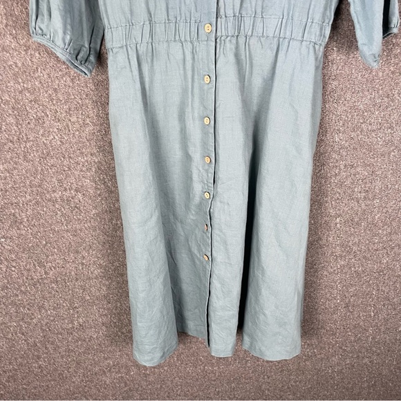 Grae Cove Women’s Small Linen Blend Woven Midi Dress Button Down Peasant Prairie - Picture 4 of 13